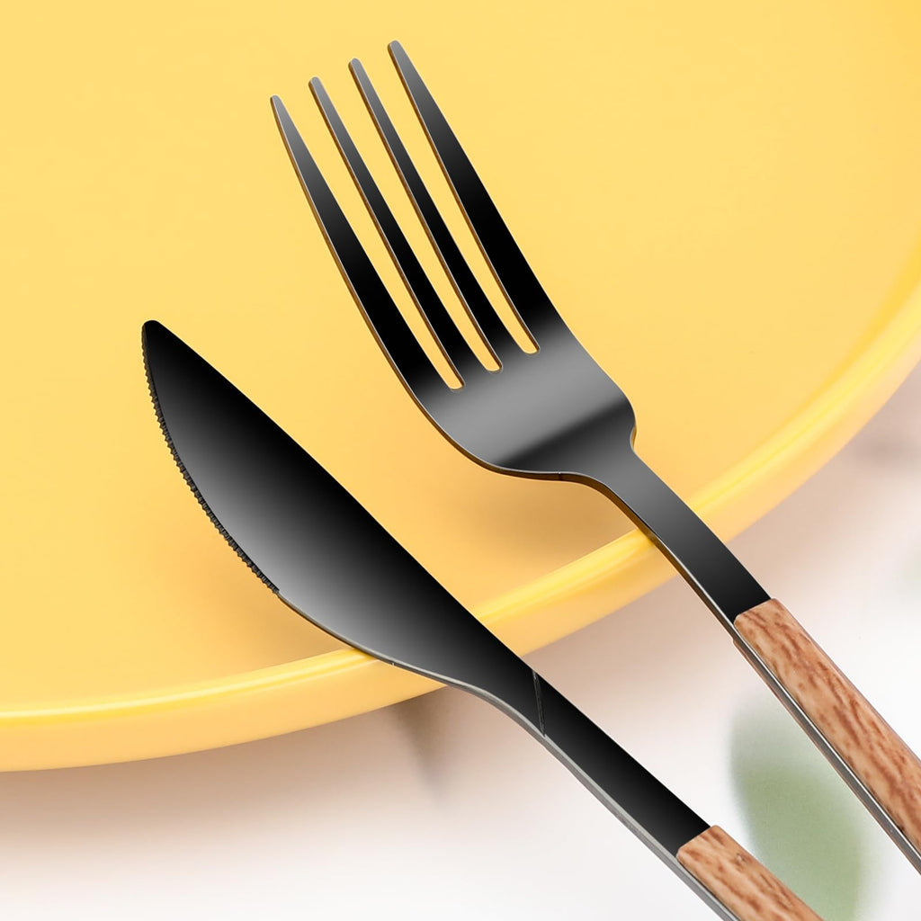 Black Dining Stainless Steel Flatware Serving Sets for 4, Dishwasher Safe