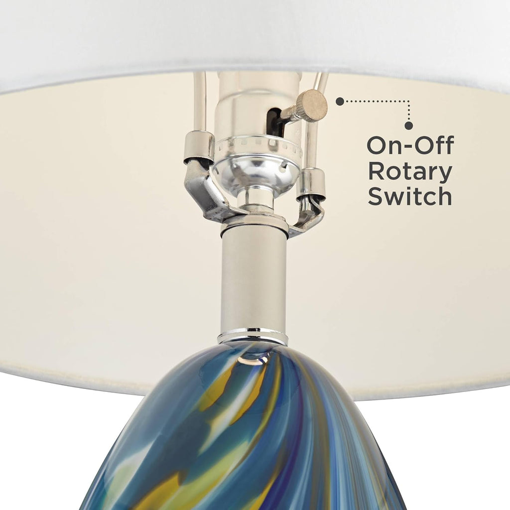 Euro Design Pablo Modern Table Lamp 27" Tall Swirling Multi Color Blue Hand Blown Art Glass Metal White Tapered Drum