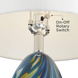 Euro Design Pablo Modern Table Lamp 27" Tall Swirling Multi Color Blue Hand Blown Art Glass Metal White Tapered Drum