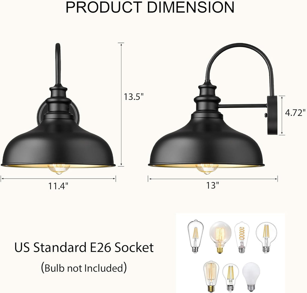 Exterior Farmhouse Barn Light Fixtures, Vintage Black Wall Sconces, E26 Socket Outdoor Wall Mount Lighting Fixture