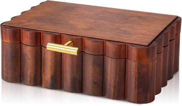 Scalloped Wooden Jewelry Box Trinket Organizer with Lid 7.25 x 10 x 3.88 Inches Fan Shaped Decorative Storage Box