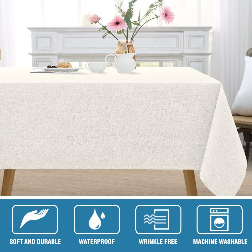 Linen Textured Tablecloth 60 x 102 Waterproof Decorative Table Cloth Spill-Proof Linen Look Cover Ta