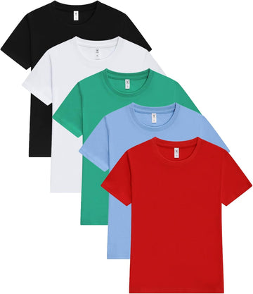 Kids Boys Cotton T-Shirts 5 Pack, Short Sleeve Crew Neck Tees Shirts for Boys Girls, Soft Basic Summer Tops