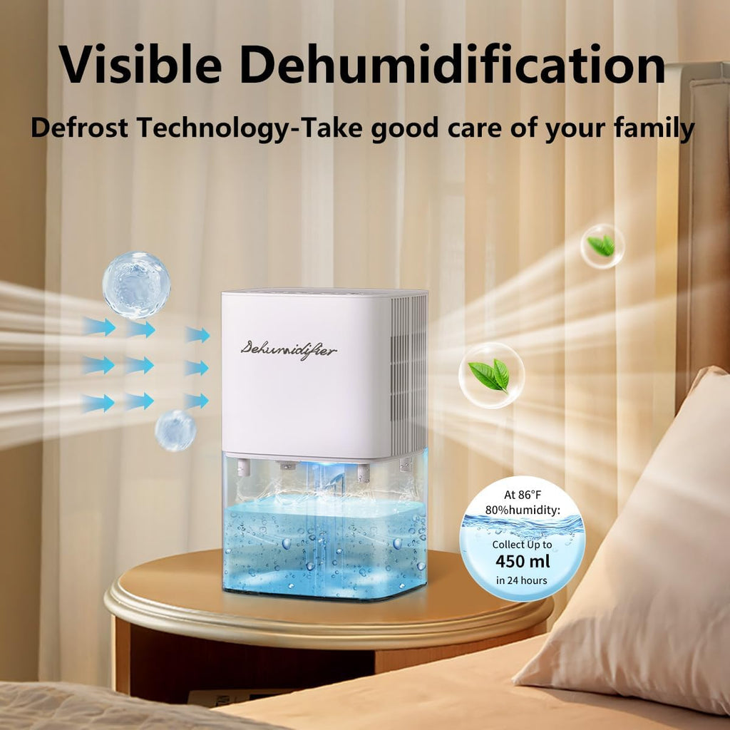 Dehumidifier 1657ML 58OZ Small Dehumidifier for Home 230 Ft² Safety Dehumidifiers Adjustable 10 Color Lights 5 Timers