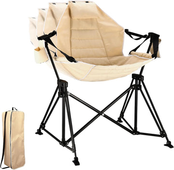 Camping Chair Folding 350lbs Foldable Portable Rocking Chairs for Adults Outside Swinging Camp with Stand Lawn Garden