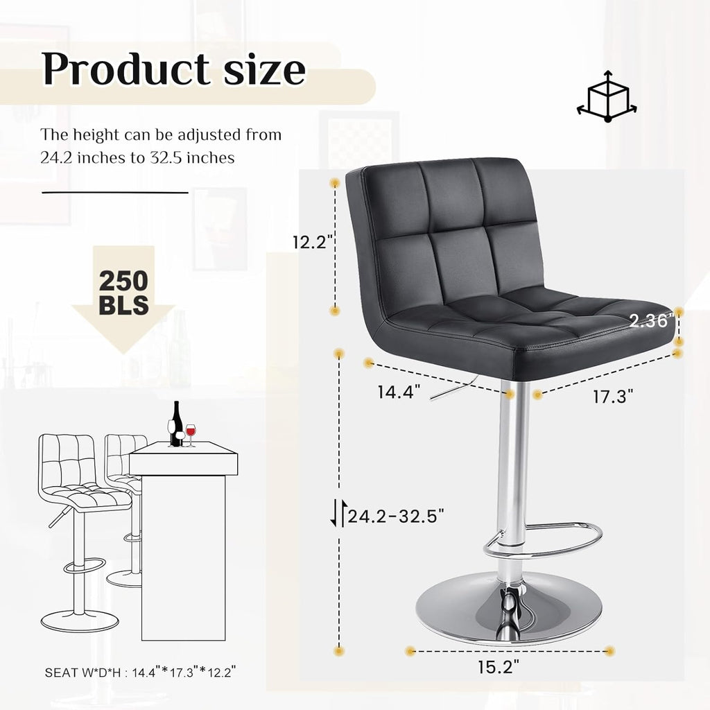 Bar Stools Set of 4, 24 inch Counter Height Bar Stools, Upholstered Modern Kitchen Barstools with Metal Base, PU