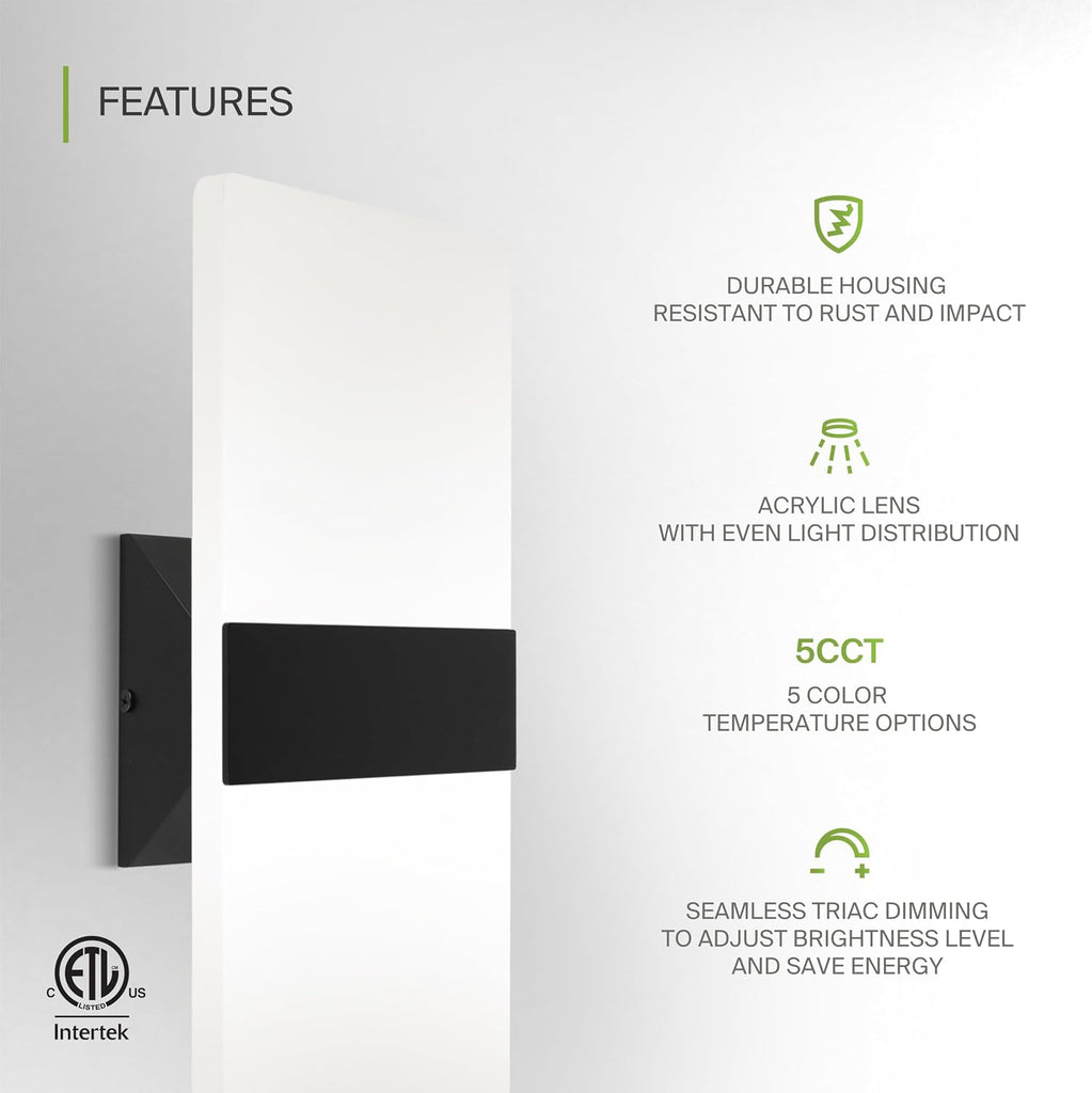 14 Inch Indoor LED Wall Sconce - 24W 2700K-5000K Dimmable Black Wall Sconce Lights - Modern Wall Sconces Hardwired