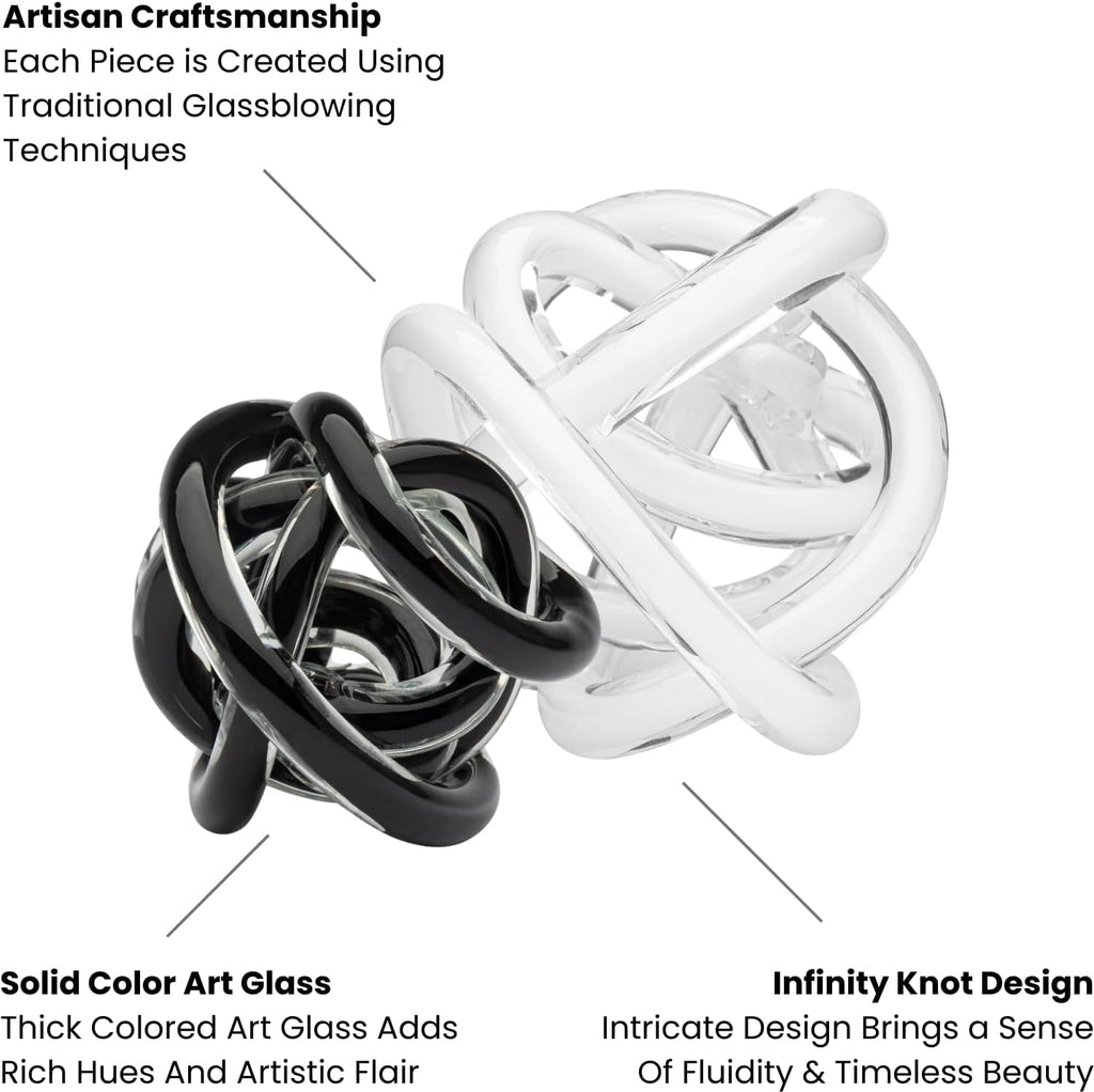 Orbit Hand Blown Glass Infinity Knot Sculpture - 3 Inch Glass Art Black Knot Decor Ball Decor, Small Centerpiece