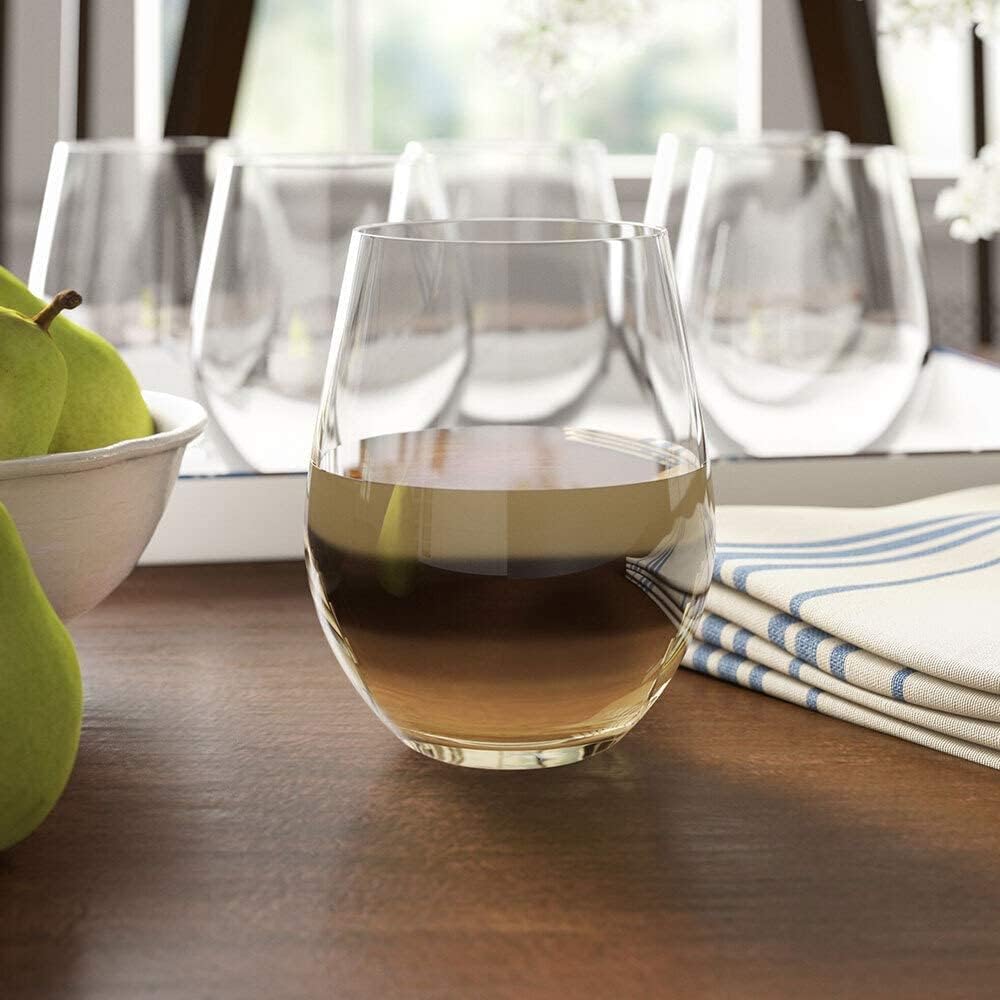 Stemless Wine Glass, Red & White 18oz Stemless Wine Glass Set of 6, Drink Glasses with Durable Chip Resistant Rim