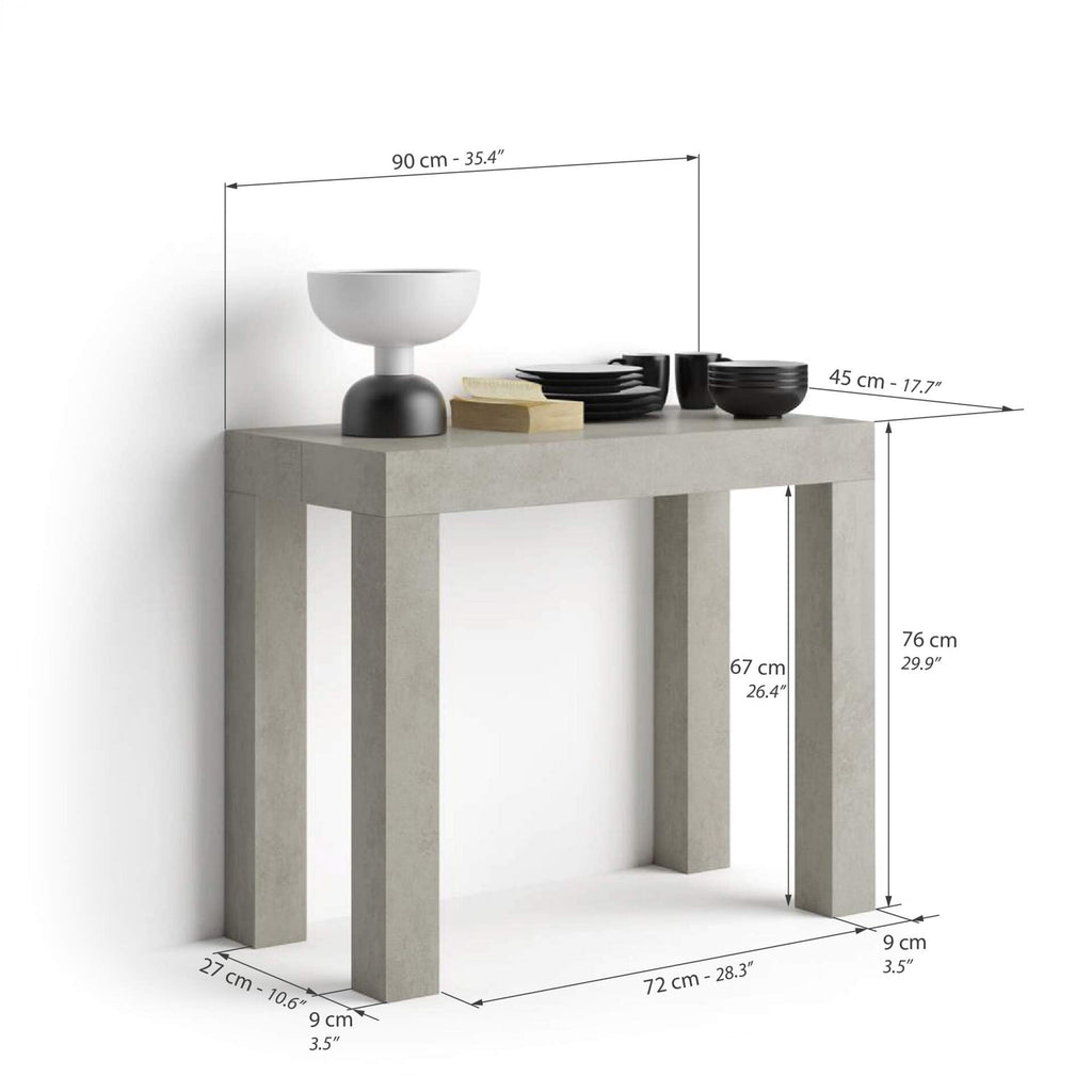 First, Extendable Console Table 17.7(120) x35.4 in, Concrete Effect, Grey, for 4-14 People, Space-Saving Dining