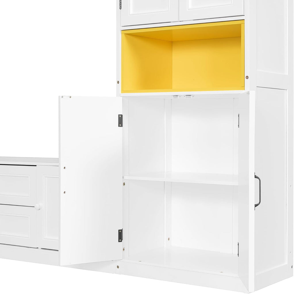 Twin Murphy Bed with TV Stand and Storage, Solid Wood Construction - White, Space-Saving Design