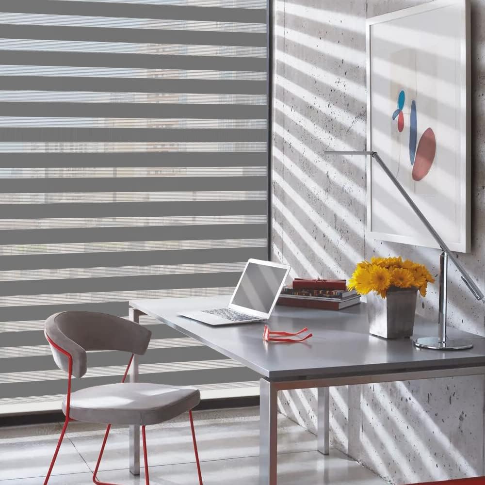 Cordless Zebra Blinds Roller Shades for Window-Dual Layer Sheer Blinds Light Control with Valance Day Night Privacy
