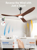60 Inch Ceiling Fans with Lights and Remote, Solid Walnut Wood 3 Blade Modern Ceiling Fan, Quiet DC Motor, 6 Speeds, Timer, Dimmable LED, Indoor & Covered Outdoor Living Room, Bedroom, Patio (Walnut)
