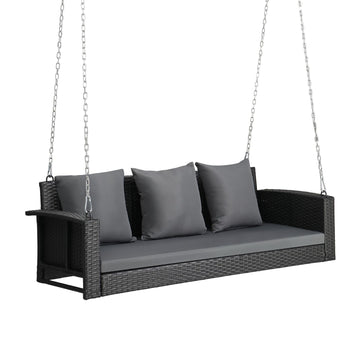 5FT Wicker 3-Person Hanging Porch Swing with Cushion & Pillow