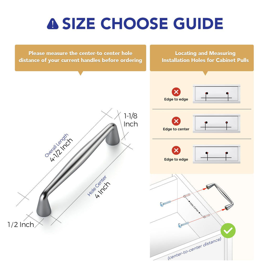 Polished Chrome Cabinet Handles Solid Handles,4 Inch,5 Pack