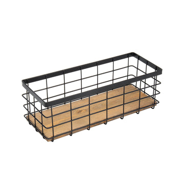Farmhouse Small Metal Wire Storage Basket Bin, Rustic Home Storage Organizer with Wooden Bottom, Cabinets, Bathroom