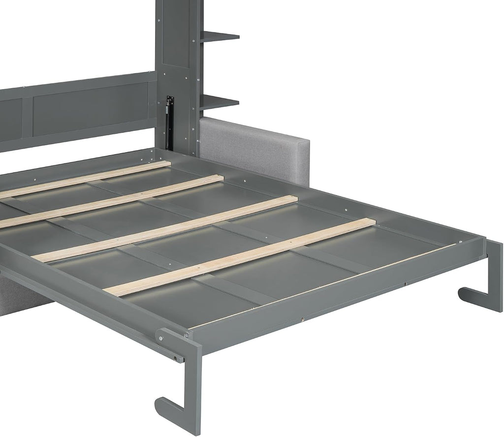 Queen Murphy with Sofa and Shelves for Bedroom or Guestroom Wall Bed Space Saving Hidden Bed,No Need Fix to The