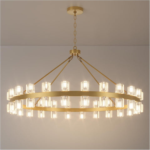 48 Inch Gold Wagon Wheel Chandelier with Crystal Shade, 48 Lights, Modern Farmhouse Style, Ideal for Dining Room, Kitchen, Entryways A117-B0D1NPW7D2