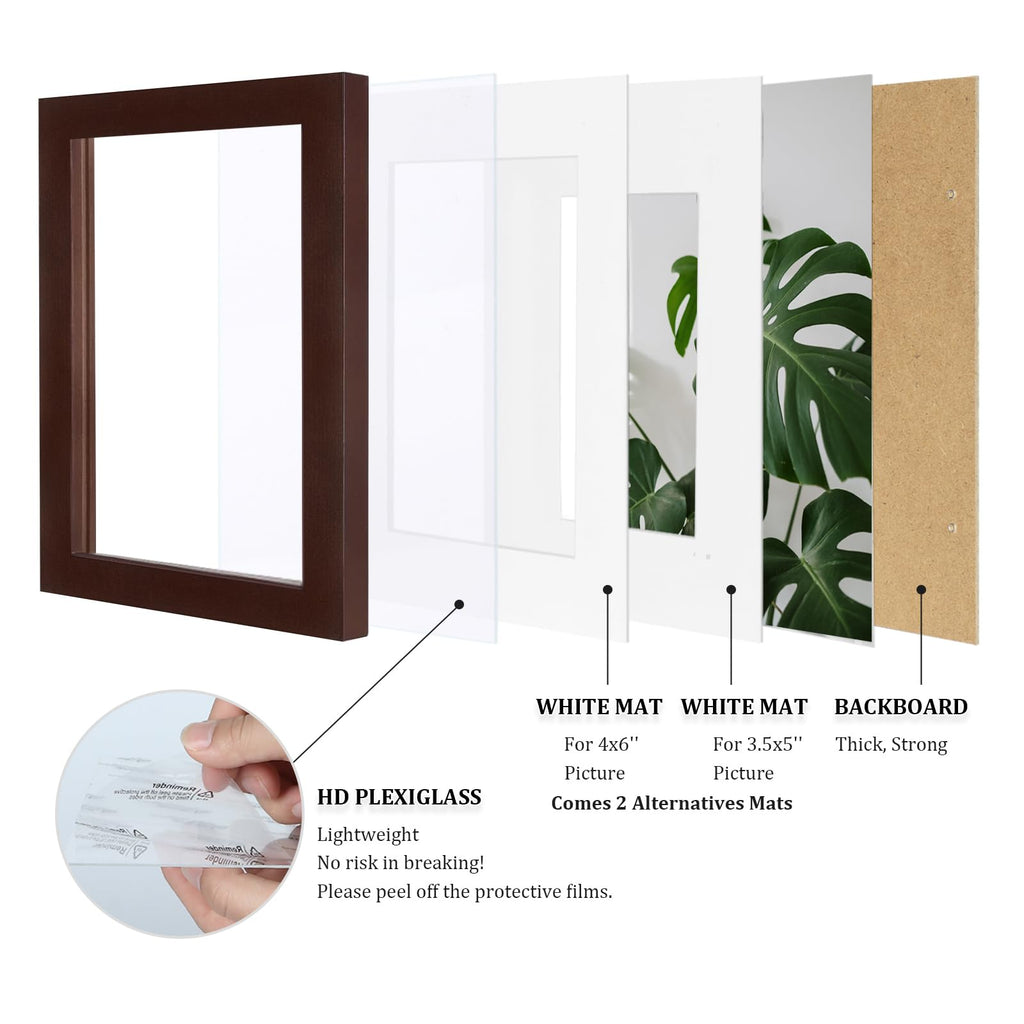 5x7 Picture Frames Made of Solid Wood with Plexiglass, Display Pictures 3.5x5/4x6 with Mat or 5x7 Without Mat Set of