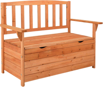 80 Gallon Outdoor Storage Bench Deck Box, Wooden Patio Bench with Armrests & Inner Removable DustProof Lining for