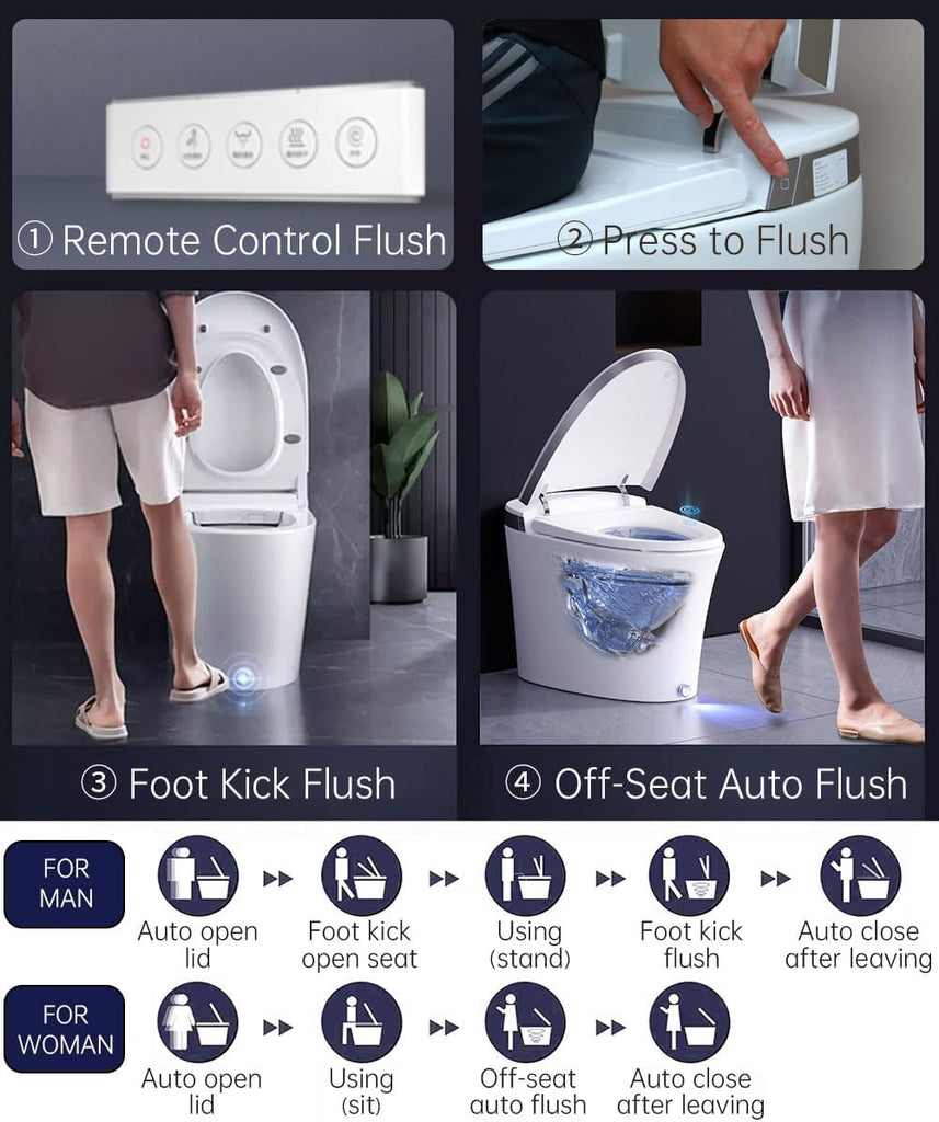 Luxury Smart Toilet with Auto Open/Close, Foam Dispenser, ADA Comfort Height Heated Seat, Warm Water/Dryer