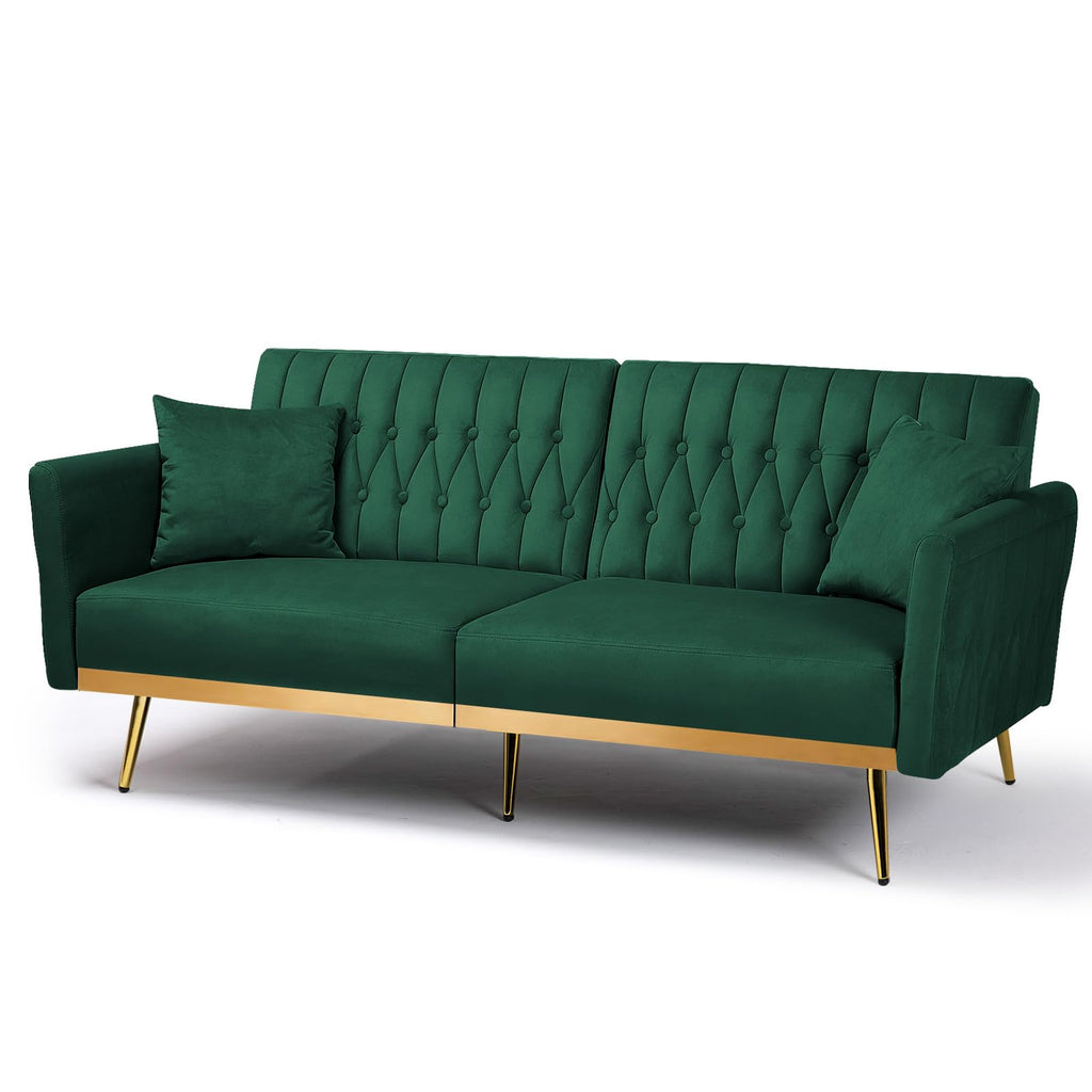 70" Futon Sofa Bed w/Adjustable Armrests, Green