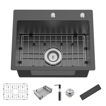 Black 20x16In Drop And Bar Sink, Stainless Steel, Single Bowl