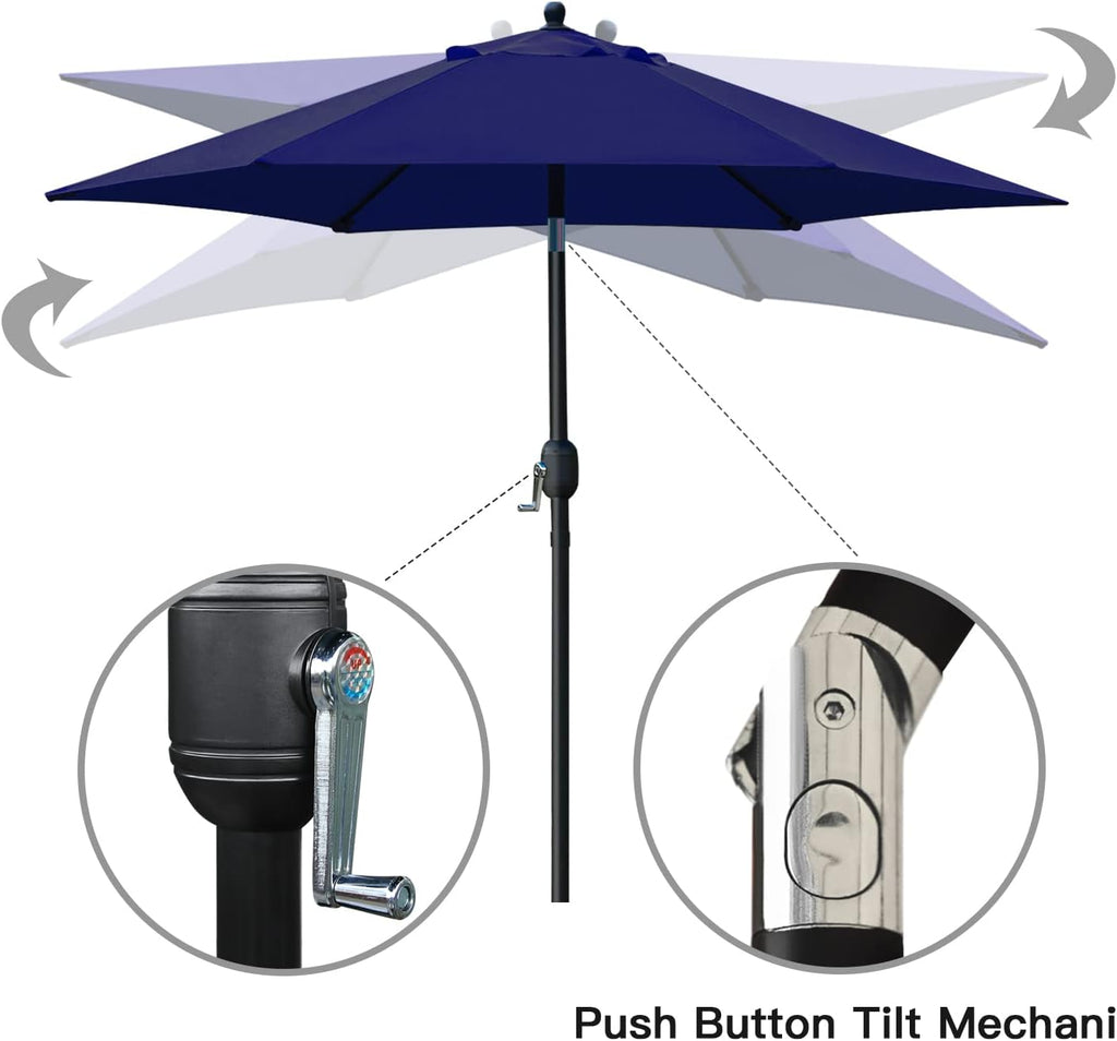 7.5' Patio Umbrella Outdoor Table Market Umbrella with Push Button Tilt/Crank, 6 Ribs (Navy Blue)