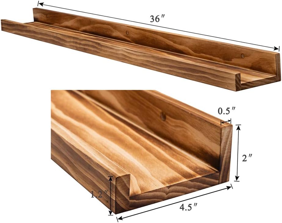 Rustic Wood Floating Shelves Books Long Wall Bookshelf Photo Picture Ledge Shelf with Lip Wall Shelf for Kids Bedroom
