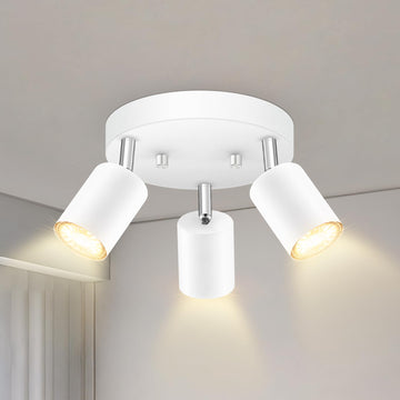 3 Light Track Lighting Fixtures Ceiling, Matte White Round Directional Ceiling Spotlight, GU10 Flush Mount Track