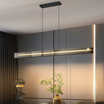 Glass Modern Black Linear Pendant Light - LED Hanging Kitchen Island Lights, Adjustable Dimmable Ceiling Fixtures