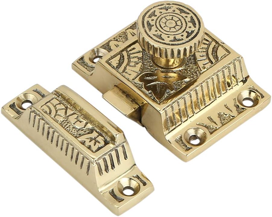 Solid Brass Cabinet Latch, Handmade Polished Lacquered Finish Door Windsor Design, Antique Latch
