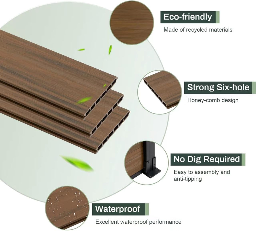 Privacy Fence Panels for Outside,6ft(W) x 6ft(H) Outdoor Privacy Panels with 1 Post,Wind Resistant Wood Plastic