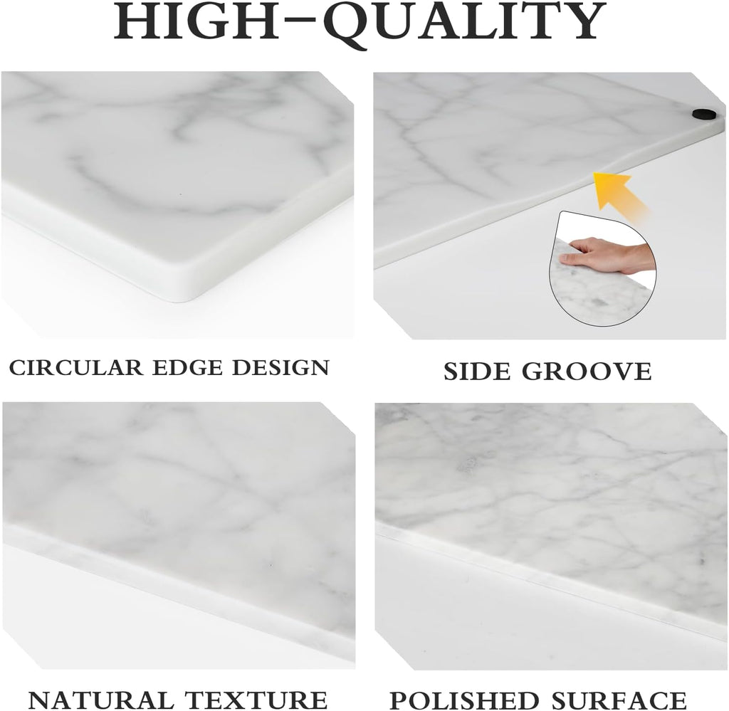 Marble Cutting Board 16×12 Inch Italian Carrara White | Natural stone, 0.59" thick, non-slip feet, stay cool for