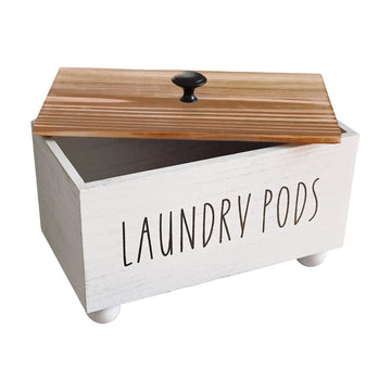 Laundry Pods Container, Farmhouse Laundry Pod Holder, Rustic Laundry Detergent Storage Organizer Box, Wooden Pods