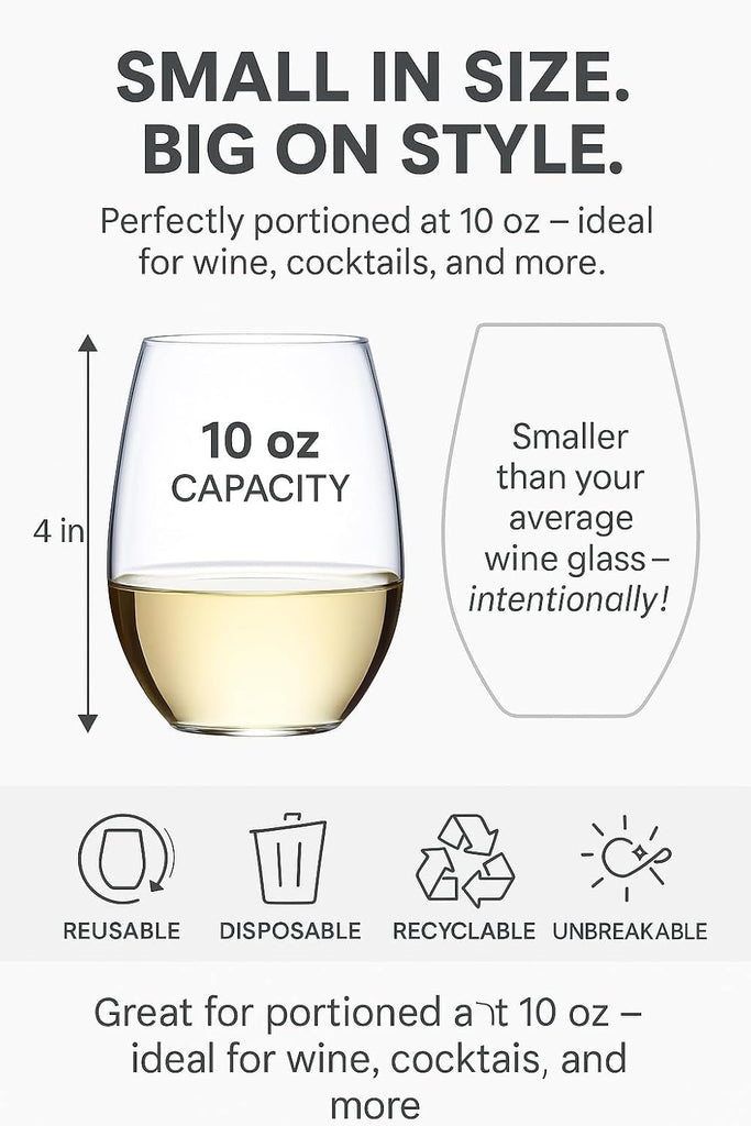 48 piece 10 Ounce Stemless Unbreakable Plastic Wine Glasses Small Size Cups (10 Ounces)