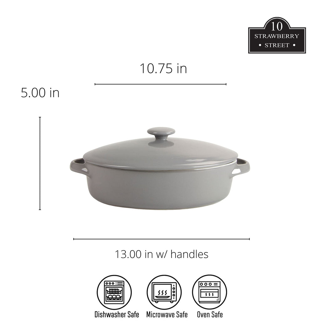 Sienna Covered Casserole 10" and 7" Bakeware Set, Gray