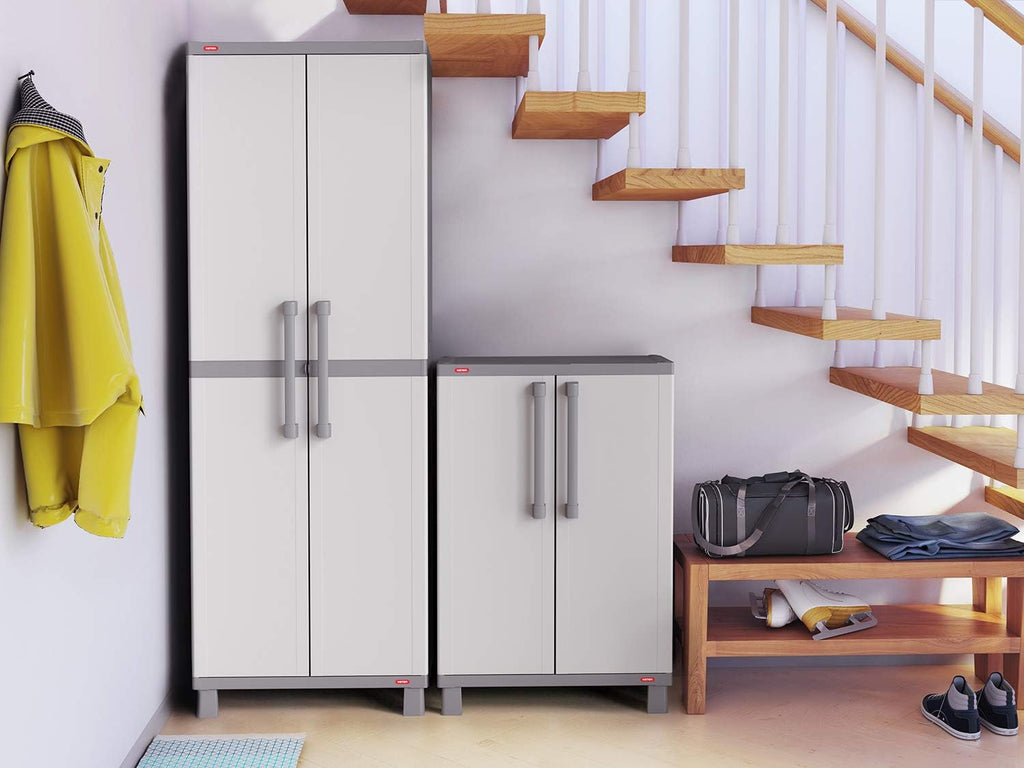 Storage Cabinet with Doors and Shelves for Laundry Room, Garage, Bathroom Accessories, Closet and Home Organization