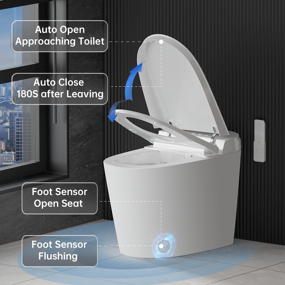 Smart Toilet Bidet with Tank Built In,Auto Open Close Lid,ADA Comfort Height,Dual Auto Flush,1000 Gram MaP
