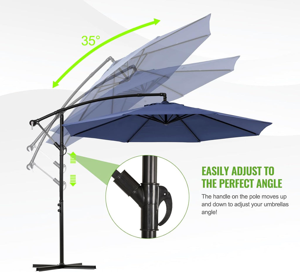 10FT Cantilever Patio Umbrella - Outdoor Offset Hanging Umbrella with Smooth Crank, Tilt Adjustment & UV Protection