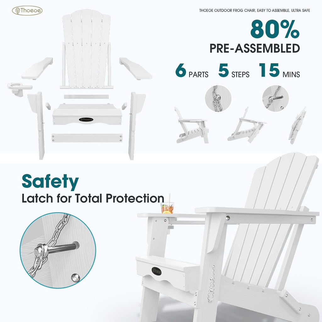 Folding Adirondack Chair Set of 2, HDPE Outdoor Chairs, Patio Chairs | All-Weather Fire Pit Chair Set of 2, with Cup
