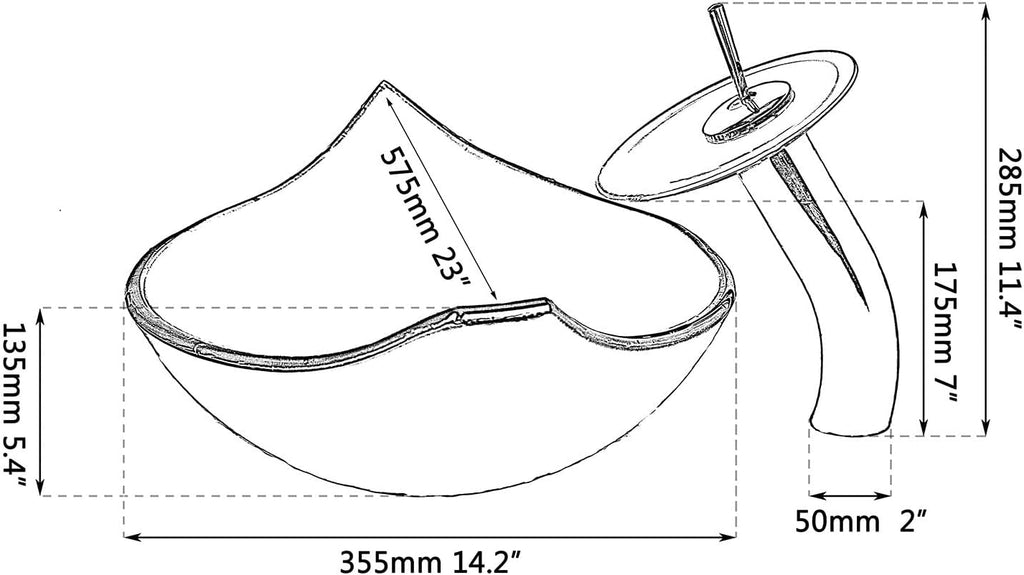 Bathroom Vessel Sink Combo Tempered Glass Leaf Shape Bowl Chrome Waterfall Faucet Pop Up Drain Set