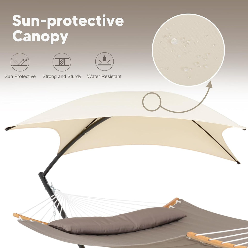 2 Person Hammock with Stand for Outside, Brown | Hammock and Stand Outdoor, Patent Pending