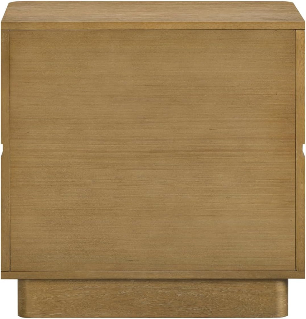 Rivelle Modern Contemporary Nightstand with Drawer, Minimalist Solid Wood Bedside Table with 2 Drawers, Light Brown