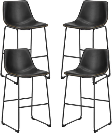 Counter Height Bar Stools Set of 4, 30 inch Height Stool Faux Leather Barstools with Back, Armless