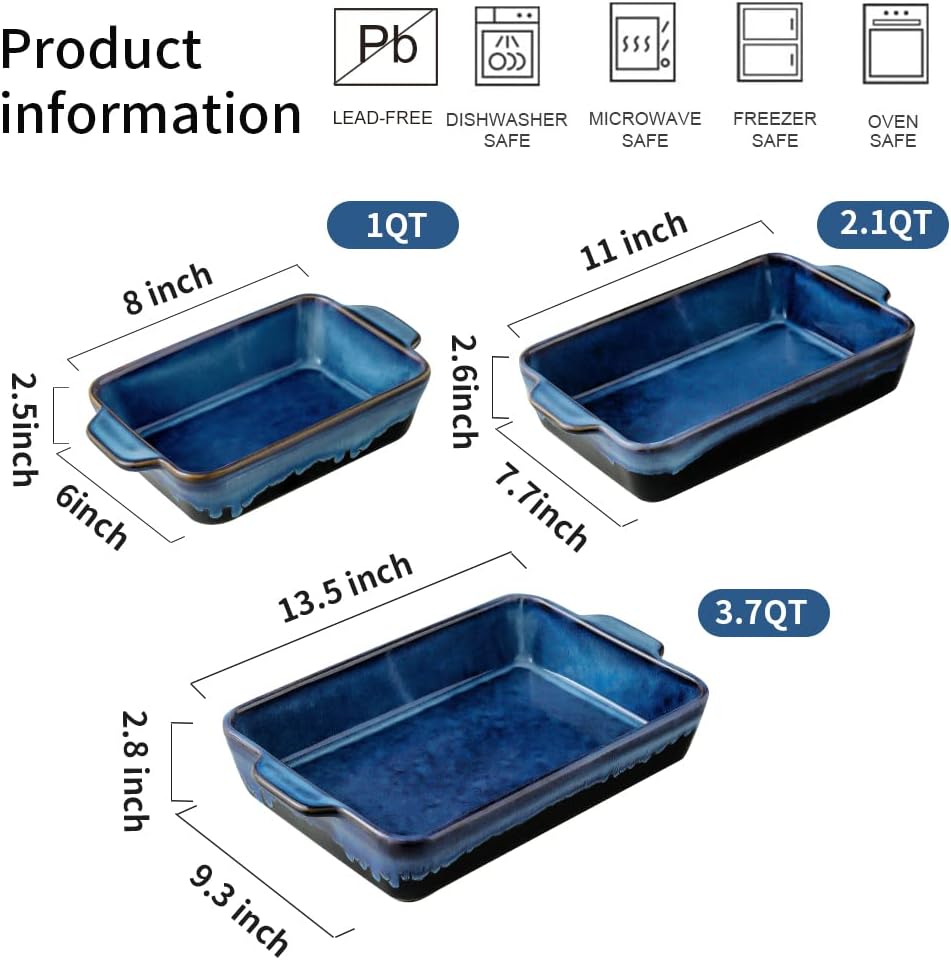 Bakeware Set, Ceramic Dish, Rectangular Casserole Dish, Lasagna Pan, Pans for Cooking, Cake Dinner, Kitchen, 9 x 13