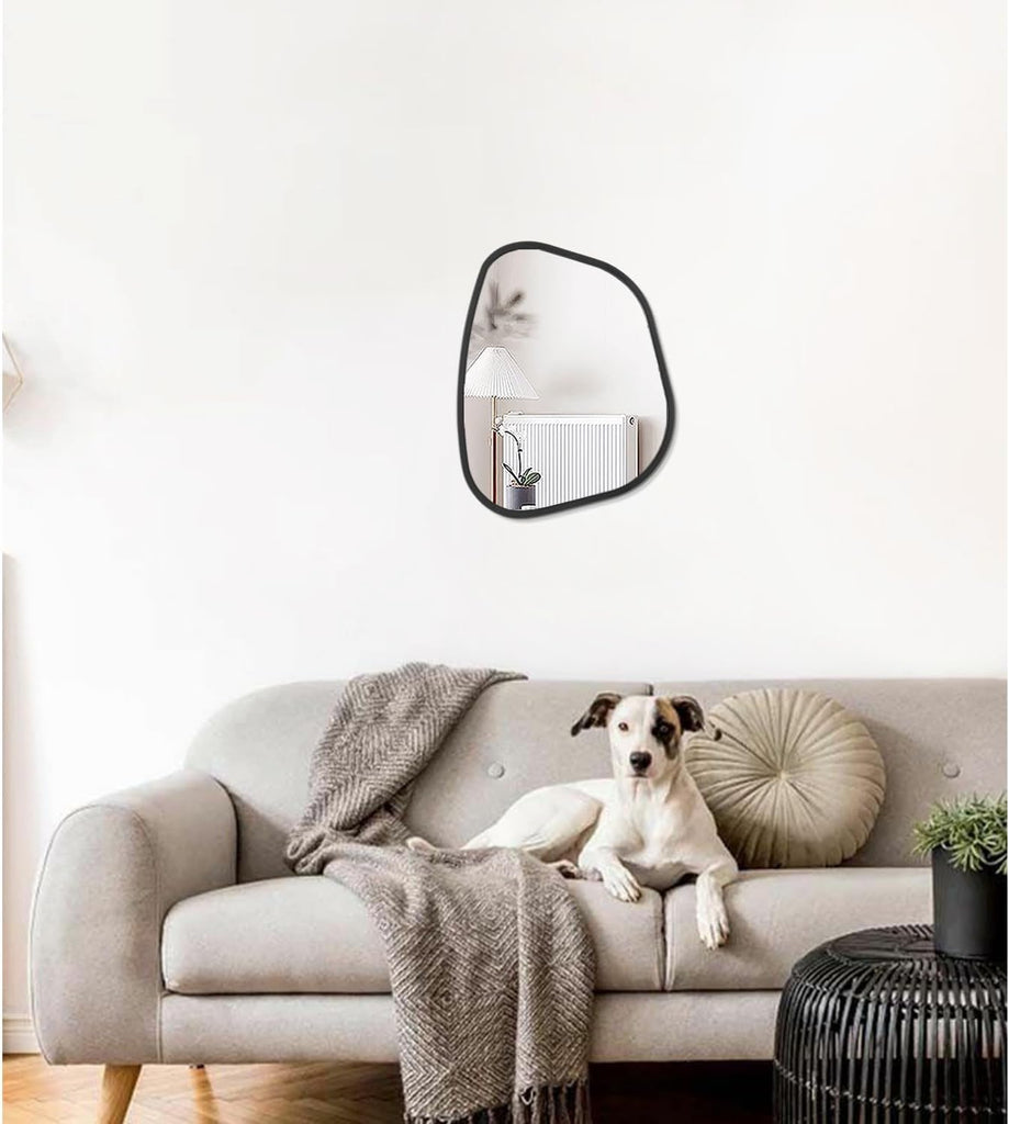 Black Asymmetrical Mirror Irregular Oval Wall Mirror Modern Wood Frame Unique Shape Wall Mounted Vanity Artistic