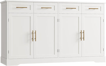 60" Large Buffet Sideboard with Storage, 36" Tall Kitchen Buffet Storage Cabinet with 4 Drawers