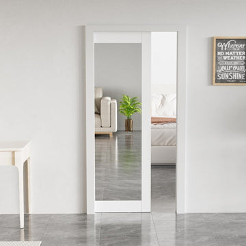 32" x 80" Sliding Pocket Door, Includes Wooden Frame Mirror Door Panel and Soft Close Pocket Frame K
