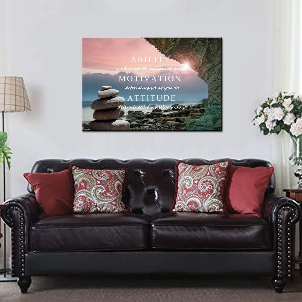 Inspirational Wall Art Ability Quotes Motivation Attitude Saying Posters Print on Canvas Zen Stone on Beach Picture